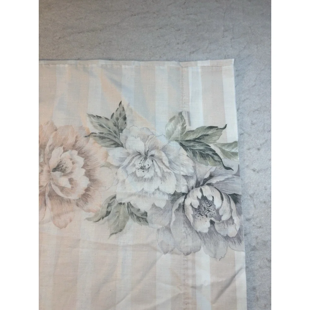 Vintage Cannon Pink Floral Stripe No Iron Queen Flat Bedsheet & 1 Pillowcase